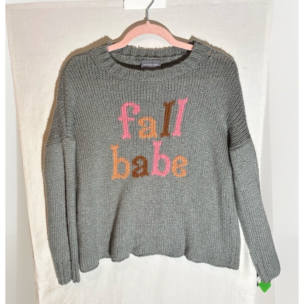 WOODEN SHIPS Fall Babe Crew Sweater in Grey Pink XS/ S